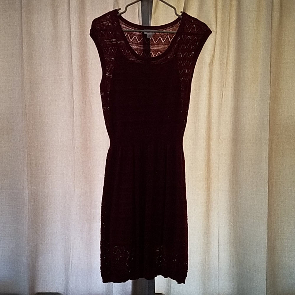 UNIQUE style Dark Red Sparkle Pointelle Sweater dress - Picture 3 of 8